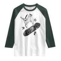 Skateboard Cat Y2K Raglan Shirt Rockstar Gf Aesthetic Cat Retro Grunge Skater - Wonder Print Shop