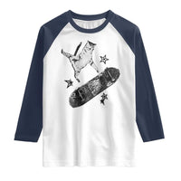Skateboard Cat Y2K Raglan Shirt Rockstar Gf Aesthetic Cat Retro Grunge Skater - Wonder Print Shop