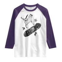 Skateboard Cat Y2K Raglan Shirt Rockstar Gf Aesthetic Cat Retro Grunge Skater - Wonder Print Shop