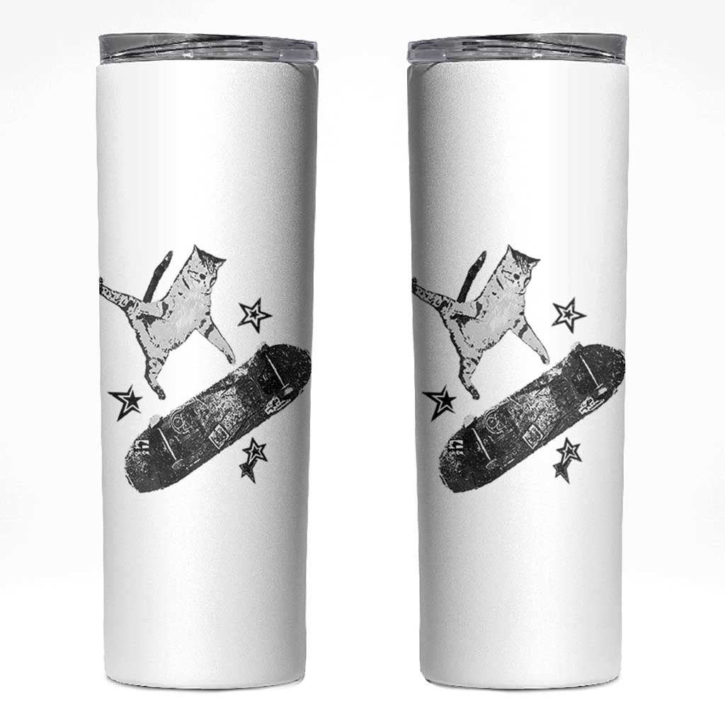 Skateboard Cat Y2K Skinny Tumbler Rockstar Gf Aesthetic Cat Retro Grunge Skater - Wonder Print Shop