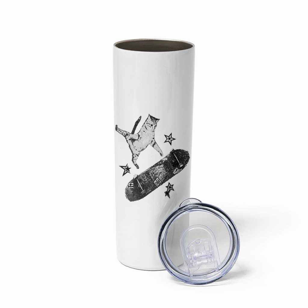 Skateboard Cat Y2K Skinny Tumbler Rockstar Gf Aesthetic Cat Retro Grunge Skater - Wonder Print Shop