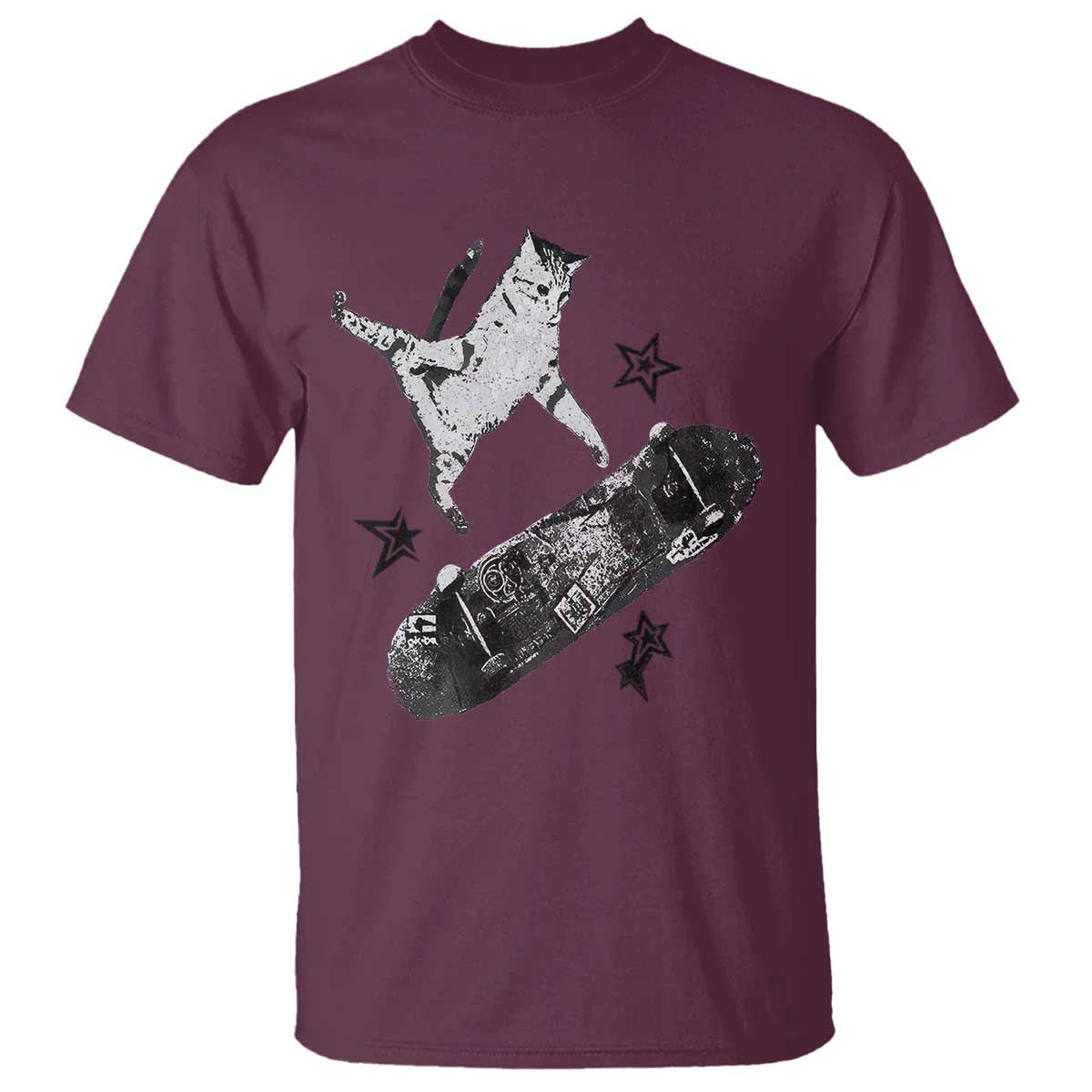 Skateboard Cat Y2K T Shirt Rockstar Gf Aesthetic Cat Retro Grunge Skater - Wonder Print Shop