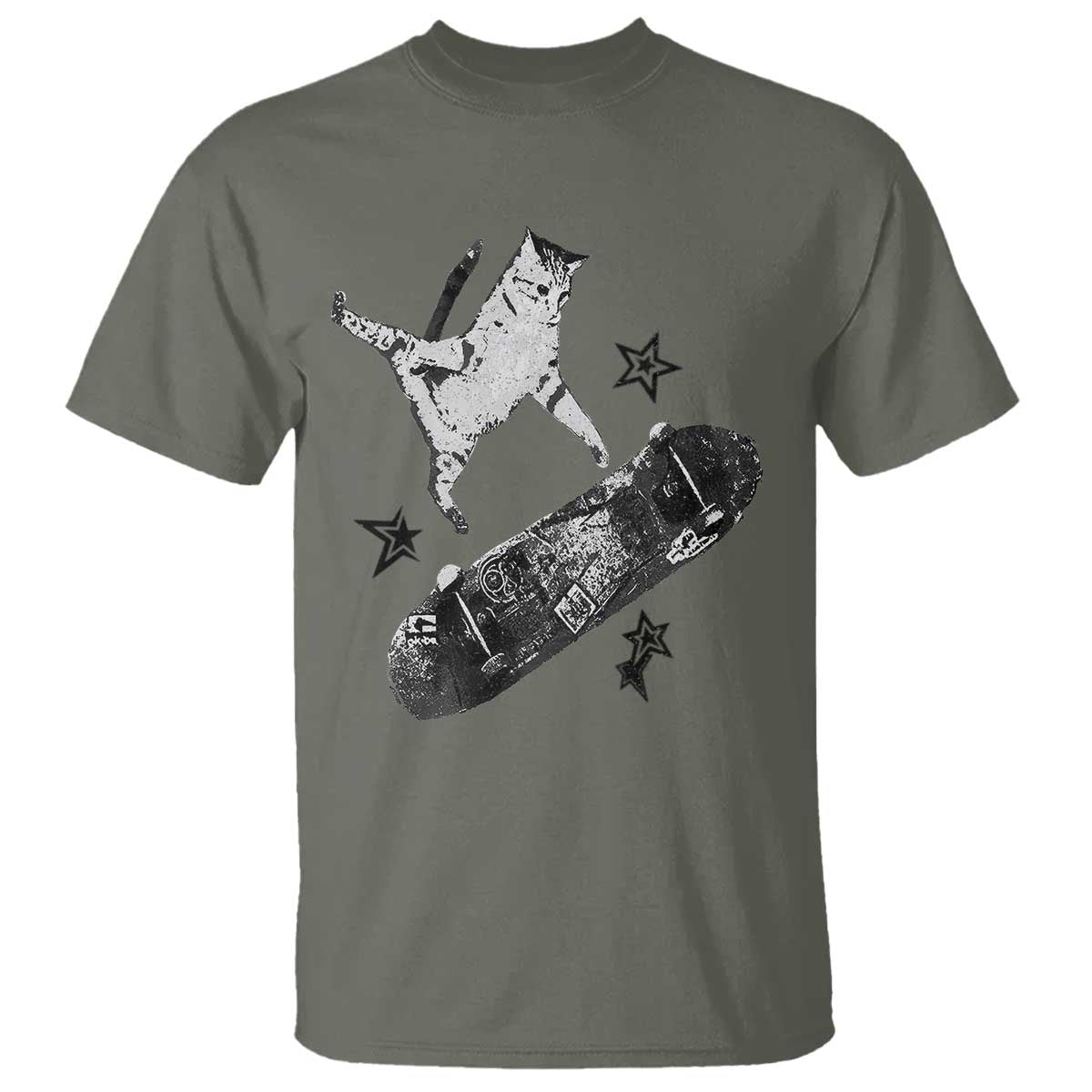 Skateboard Cat Y2K T Shirt Rockstar Gf Aesthetic Cat Retro Grunge Skater - Wonder Print Shop