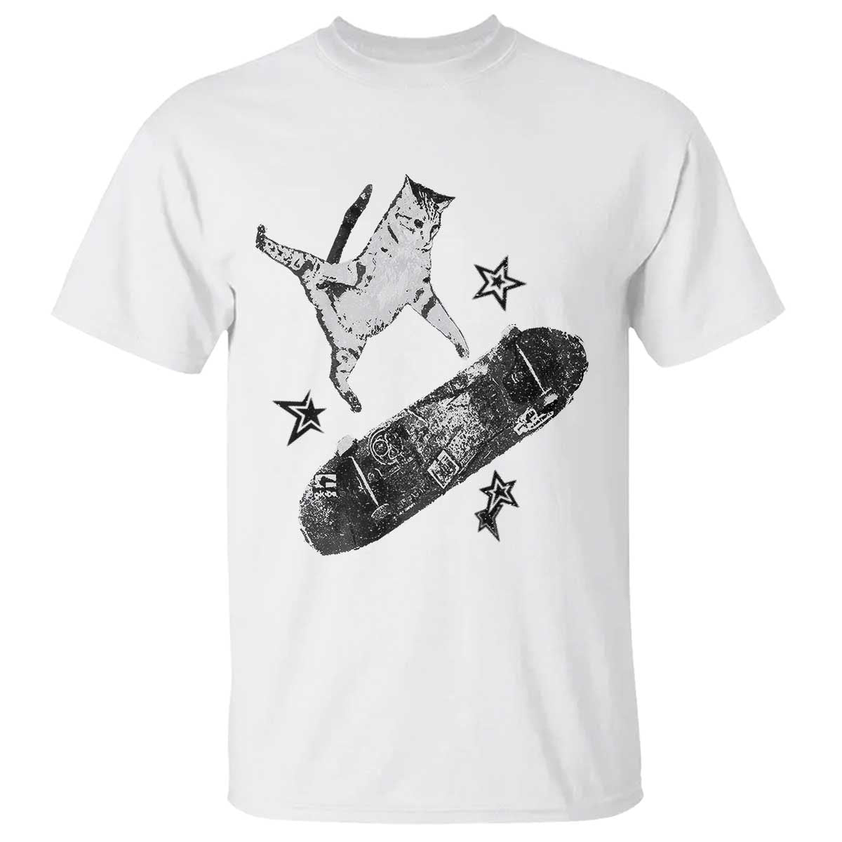 Skateboard Cat Y2K T Shirt Rockstar Gf Aesthetic Cat Retro Grunge Skater - Wonder Print Shop