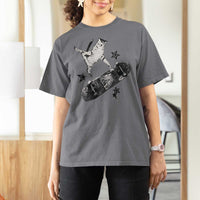 Skateboard Cat Y2K T Shirt For Women Rockstar Gf Aesthetic Cat Retro Grunge Skater - Wonder Print Shop