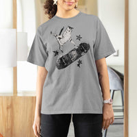 Skateboard Cat Y2K T Shirt For Women Rockstar Gf Aesthetic Cat Retro Grunge Skater - Wonder Print Shop