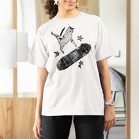 Skateboard Cat Y2K T Shirt For Women Rockstar Gf Aesthetic Cat Retro Grunge Skater - Wonder Print Shop