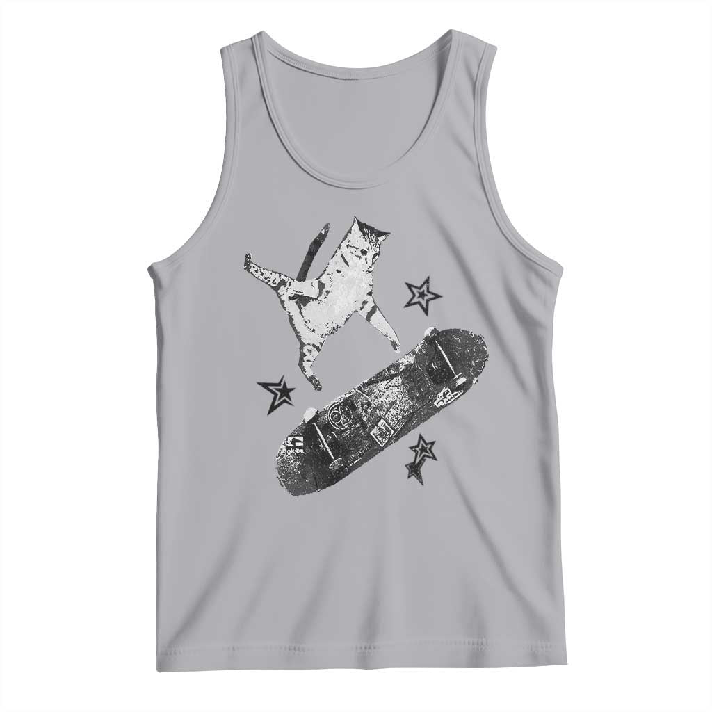 Skateboard Cat Y2K Tank Top Rockstar Gf Aesthetic Cat Retro Grunge Skater - Wonder Print Shop