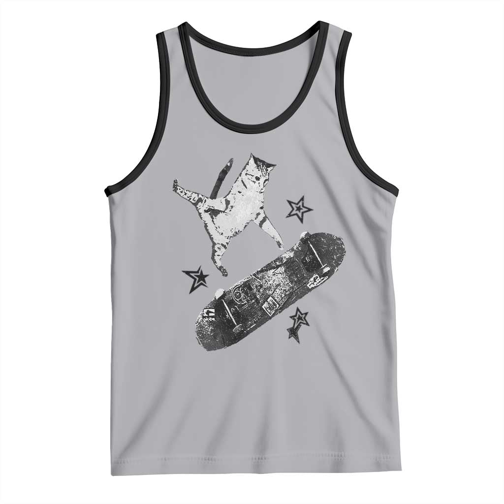 Skateboard Cat Y2K Tank Top Rockstar Gf Aesthetic Cat Retro Grunge Skater - Wonder Print Shop