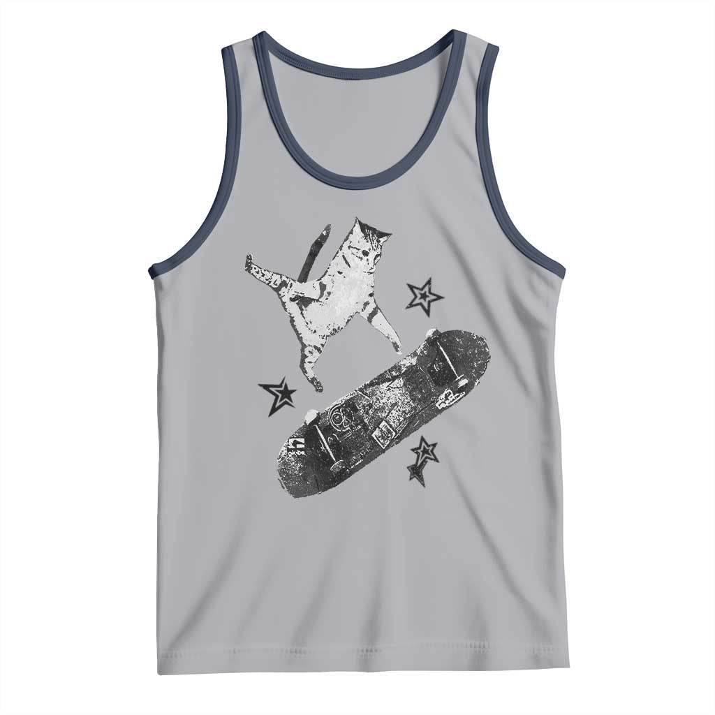 Skateboard Cat Y2K Tank Top Rockstar Gf Aesthetic Cat Retro Grunge Skater - Wonder Print Shop
