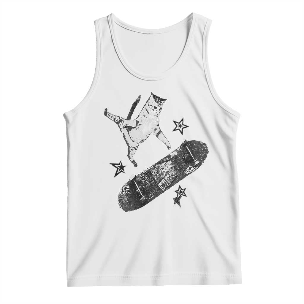 Skateboard Cat Y2K Tank Top Rockstar Gf Aesthetic Cat Retro Grunge Skater - Wonder Print Shop