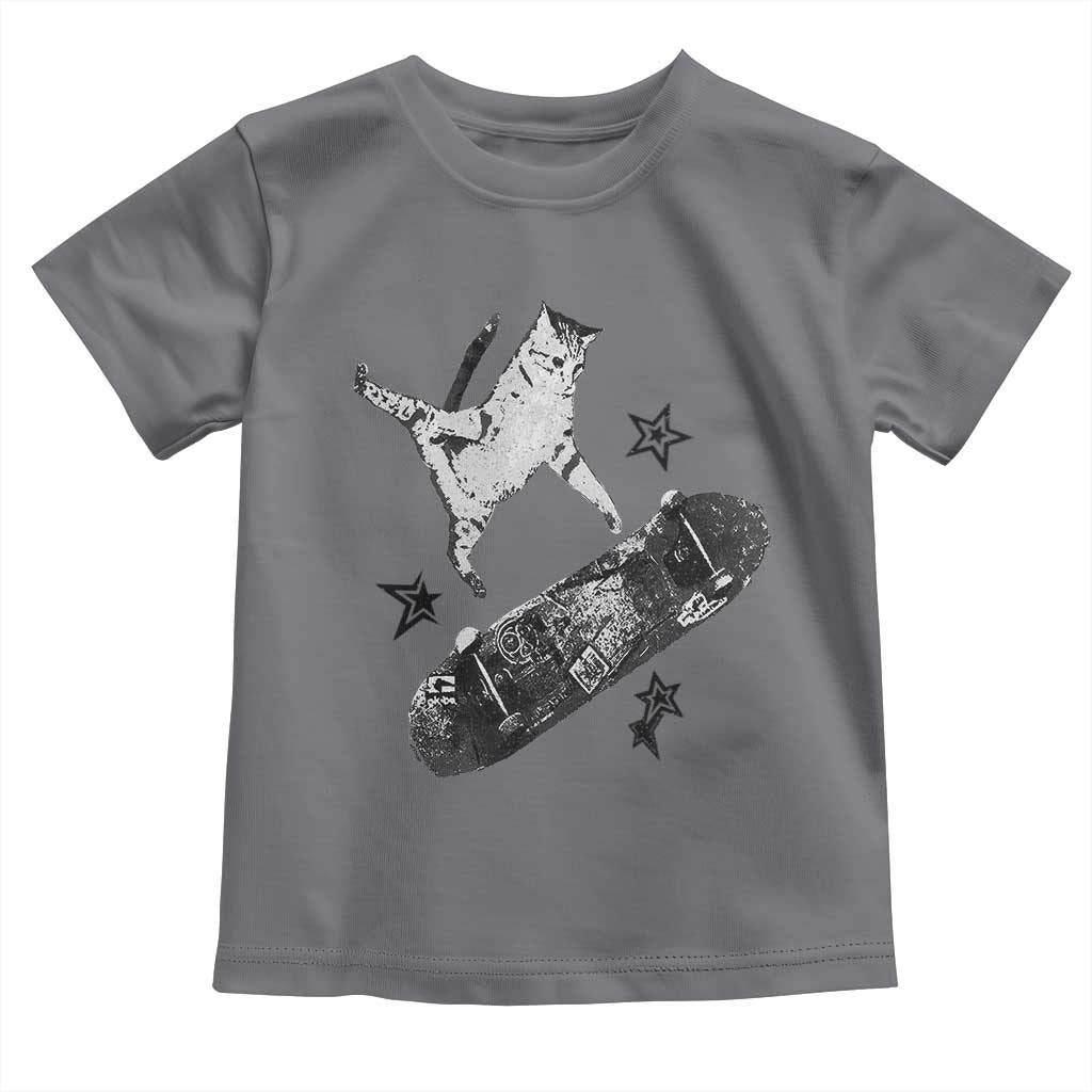 Skateboard Cat Y2K Toddler T Shirt Rockstar Gf Aesthetic Cat Retro Grunge Skater - Wonder Print Shop