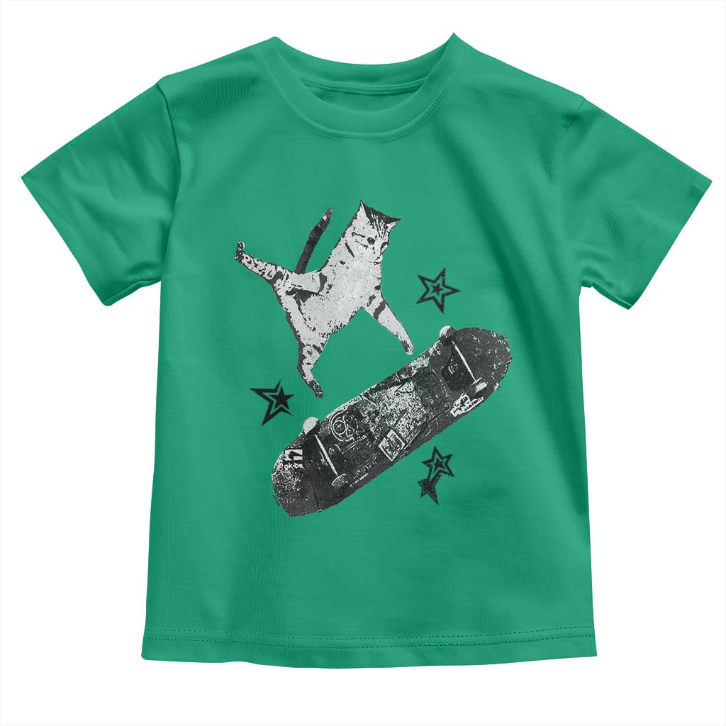 Skateboard Cat Y2K Toddler T Shirt Rockstar Gf Aesthetic Cat Retro Grunge Skater - Wonder Print Shop