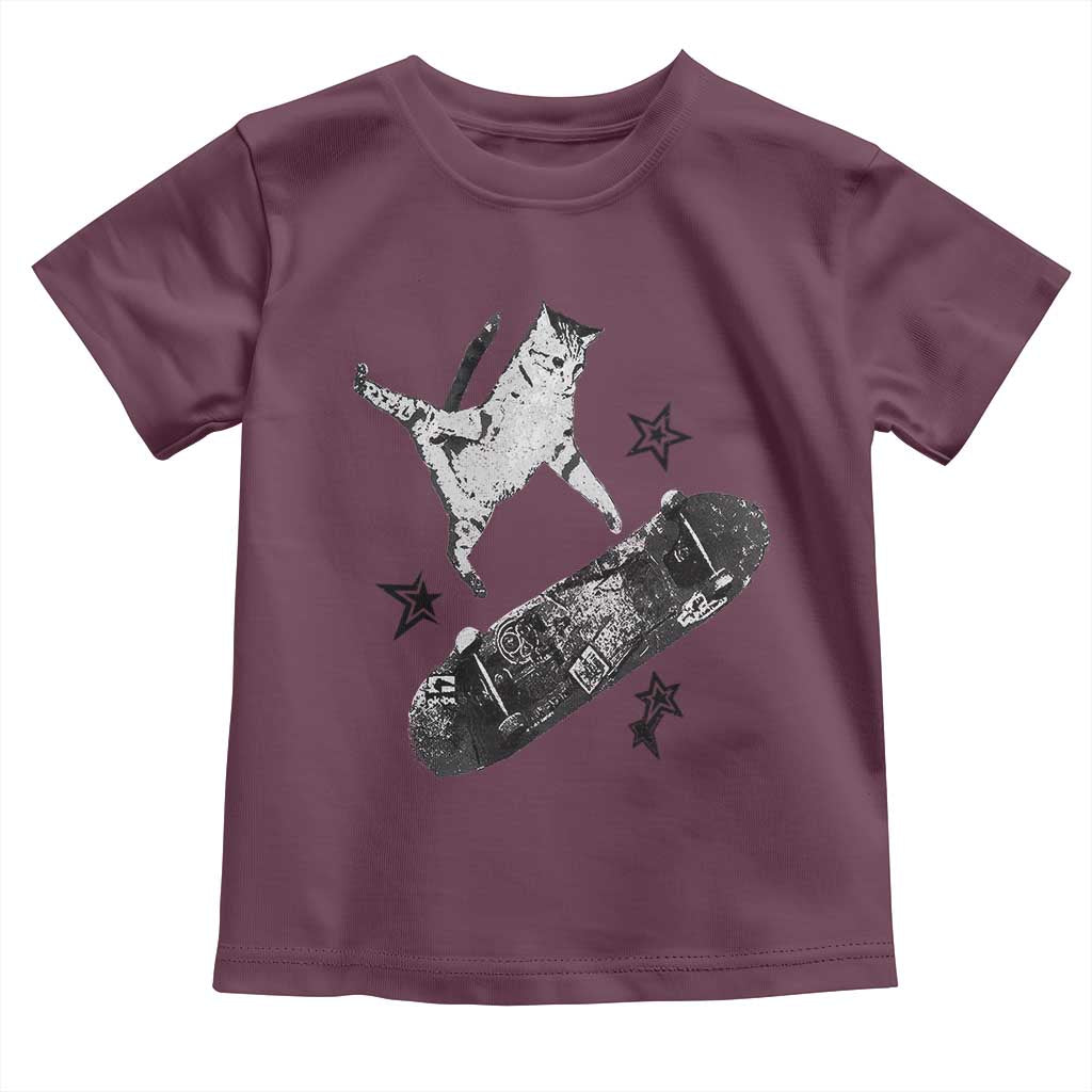 Skateboard Cat Y2K Toddler T Shirt Rockstar Gf Aesthetic Cat Retro Grunge Skater - Wonder Print Shop