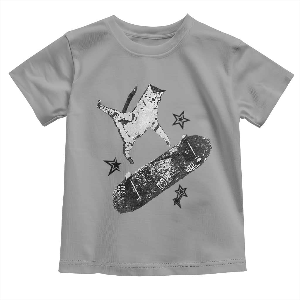 Skateboard Cat Y2K Toddler T Shirt Rockstar Gf Aesthetic Cat Retro Grunge Skater - Wonder Print Shop