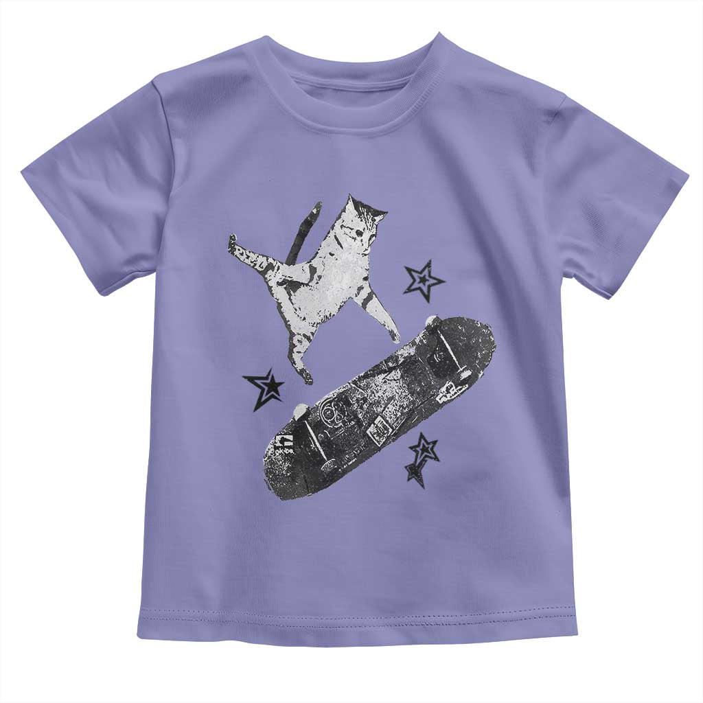 Skateboard Cat Y2K Toddler T Shirt Rockstar Gf Aesthetic Cat Retro Grunge Skater - Wonder Print Shop