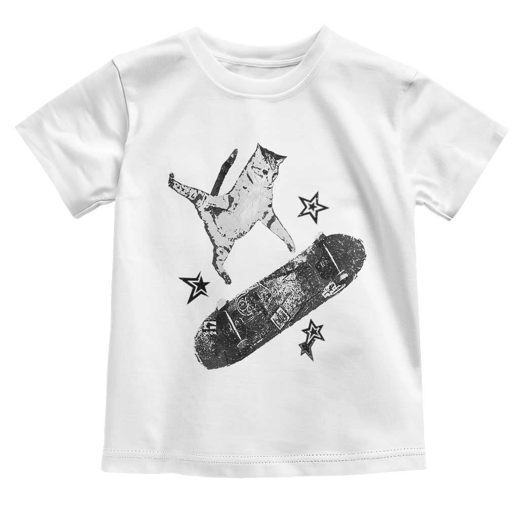 Skateboard Cat Y2K Toddler T Shirt Rockstar Gf Aesthetic Cat Retro Grunge Skater - Wonder Print Shop