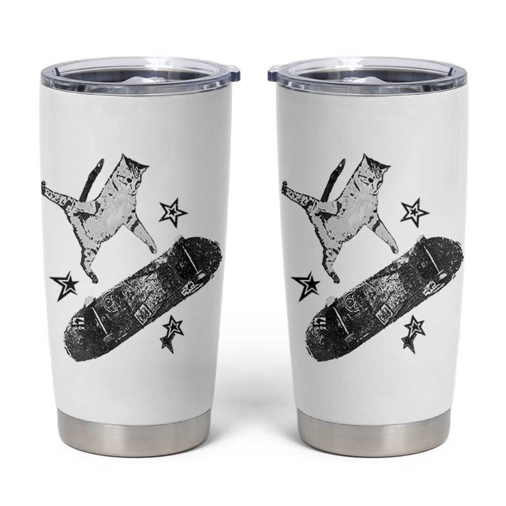 Skateboard Cat Y2K Tumbler Cup Rockstar Gf Aesthetic Cat Retro Grunge Skater - Wonder Print Shop