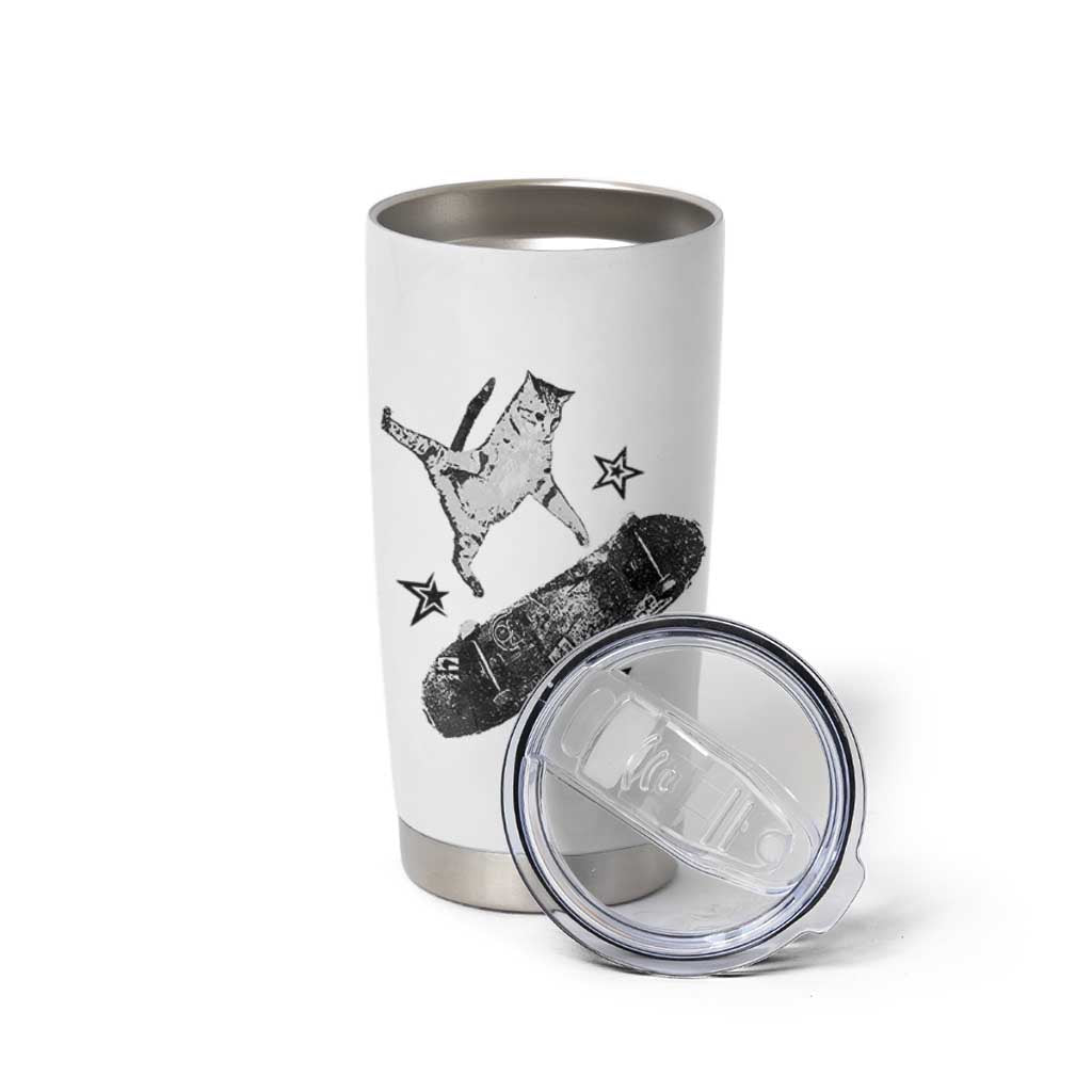 Skateboard Cat Y2K Tumbler Cup Rockstar Gf Aesthetic Cat Retro Grunge Skater - Wonder Print Shop