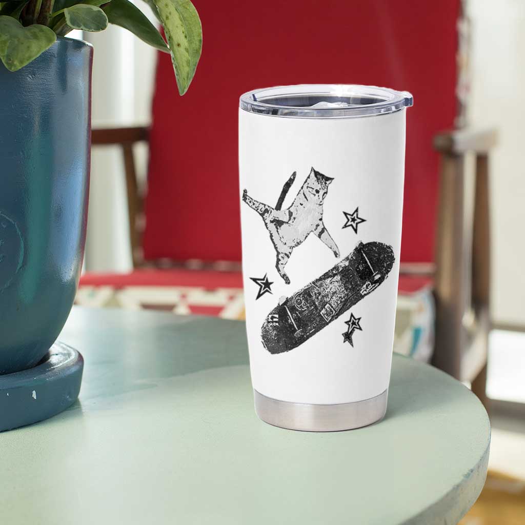 Skateboard Cat Y2K Tumbler Cup Rockstar Gf Aesthetic Cat Retro Grunge Skater - Wonder Print Shop