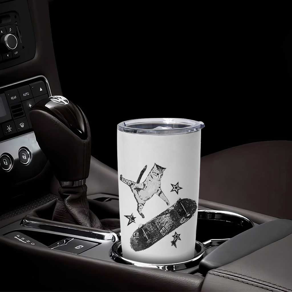 Skateboard Cat Y2K Tumbler Cup Rockstar Gf Aesthetic Cat Retro Grunge Skater - Wonder Print Shop