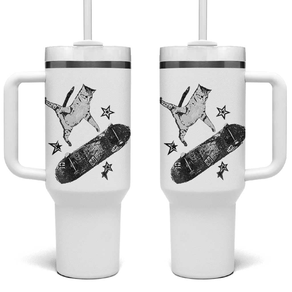 Skateboard Cat Y2K Tumbler With Handle Rockstar Gf Aesthetic Cat Retro Grunge Skater - Wonder Print Shop