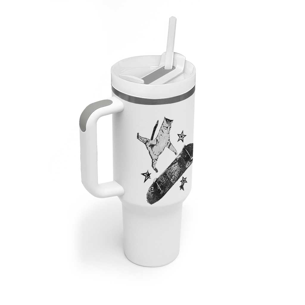 Skateboard Cat Y2K Tumbler With Handle Rockstar Gf Aesthetic Cat Retro Grunge Skater - Wonder Print Shop