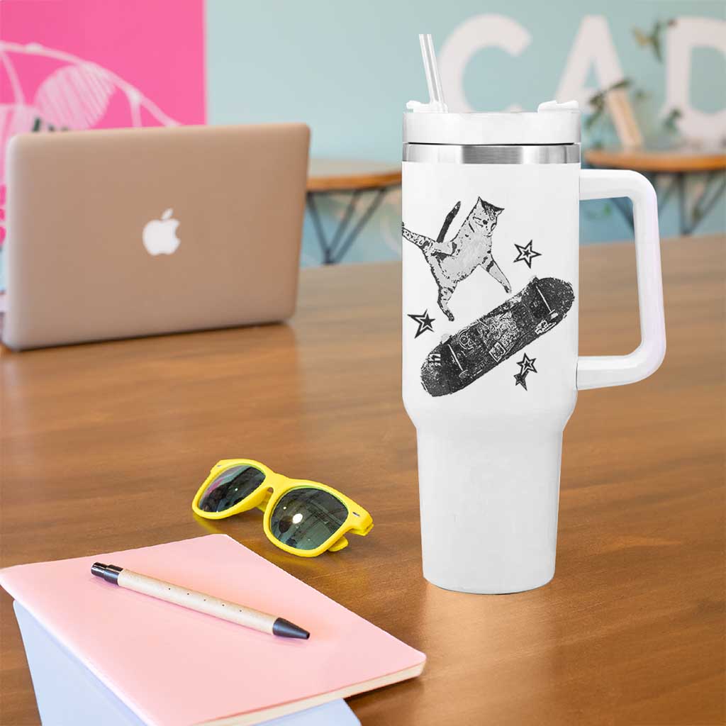 Skateboard Cat Y2K Tumbler With Handle Rockstar Gf Aesthetic Cat Retro Grunge Skater - Wonder Print Shop