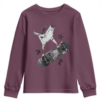 Skateboard Cat Y2K Youth Sweatshirt Rockstar Gf Aesthetic Cat Retro Grunge Skater - Wonder Print Shop