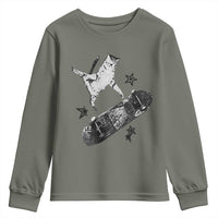 Skateboard Cat Y2K Youth Sweatshirt Rockstar Gf Aesthetic Cat Retro Grunge Skater - Wonder Print Shop