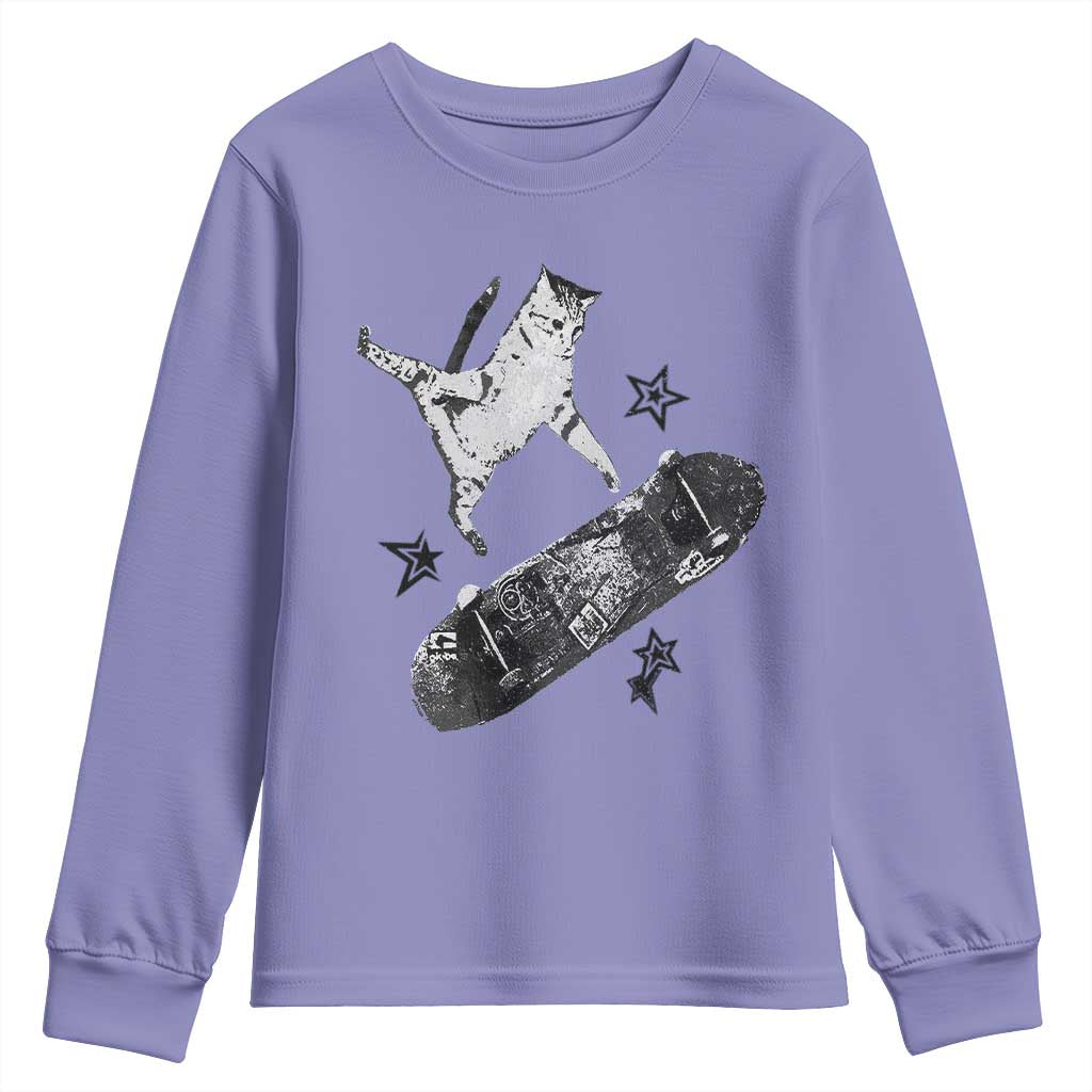 Skateboard Cat Y2K Youth Sweatshirt Rockstar Gf Aesthetic Cat Retro Grunge Skater - Wonder Print Shop