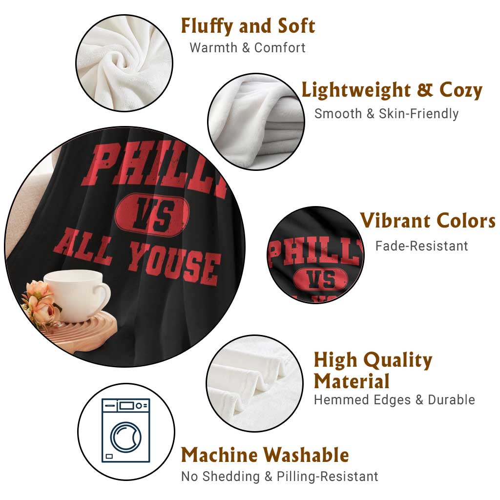 Philly Vs All Youse Throw Blanket Vintage Funny Philadelphia Slang Red