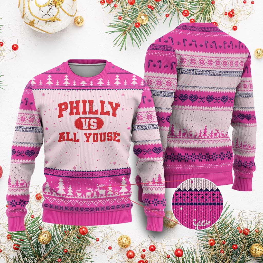 Philly Vs All Youse Ugly Christmas Sweater Vintage Funny Philadelphia Slang Red