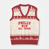 Philly Vs All Youse V-Neck Knit Sweater Vest Vintage Funny Philadelphia Slang Red
