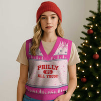 Philly Vs All Youse V-Neck Knit Sweater Vest Vintage Funny Philadelphia Slang Red