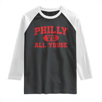 Philly Vs All Youse Raglan Shirt Vintage Funny Philadelphia Slang Red