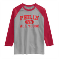 Philly Vs All Youse Raglan Shirt Vintage Funny Philadelphia Slang Red
