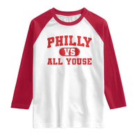 Philly Vs All Youse Raglan Shirt Vintage Funny Philadelphia Slang Red