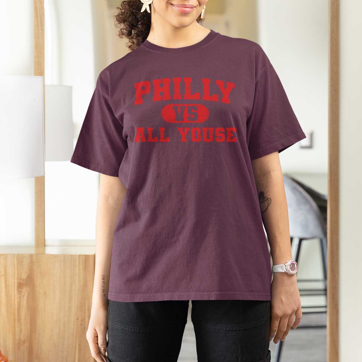 Philly Vs All Youse T Shirt For Women Vintage Funny Philadelphia Slang Red