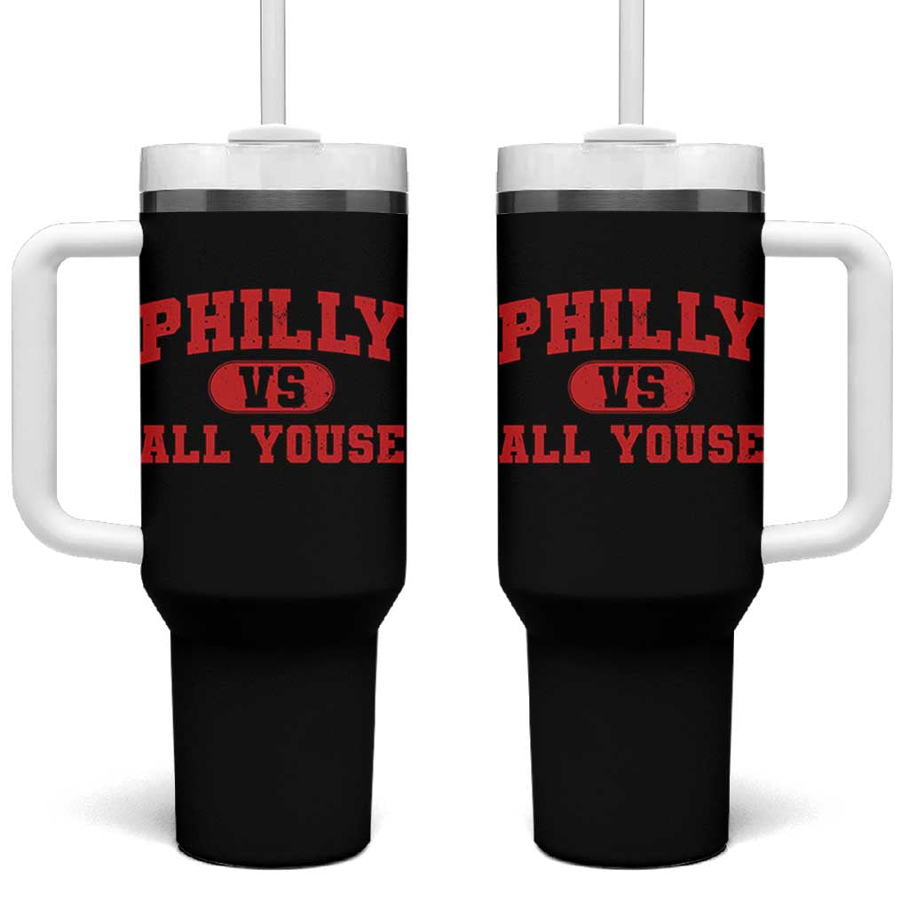 Philly Vs All Youse Tumbler With Handle Vintage Funny Philadelphia Slang Red