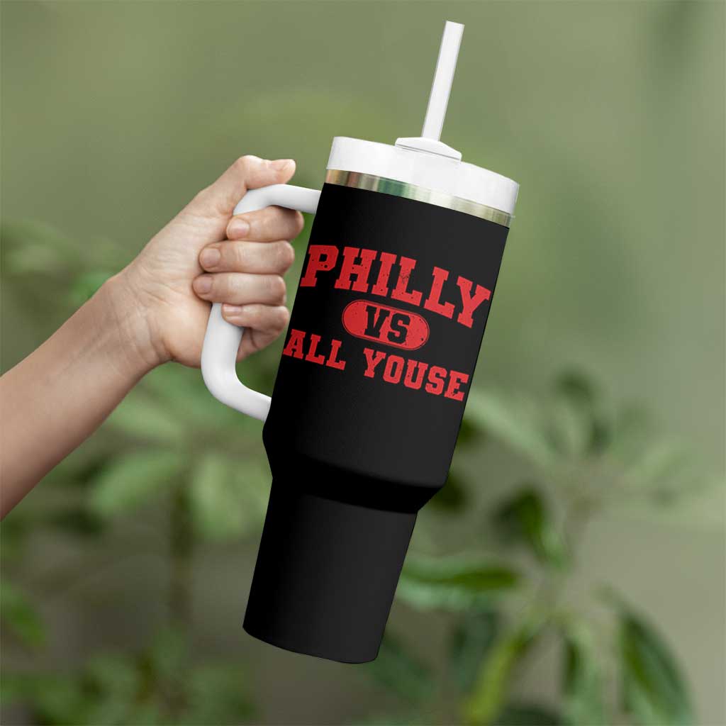 Philly Vs All Youse Tumbler With Handle Vintage Funny Philadelphia Slang Red