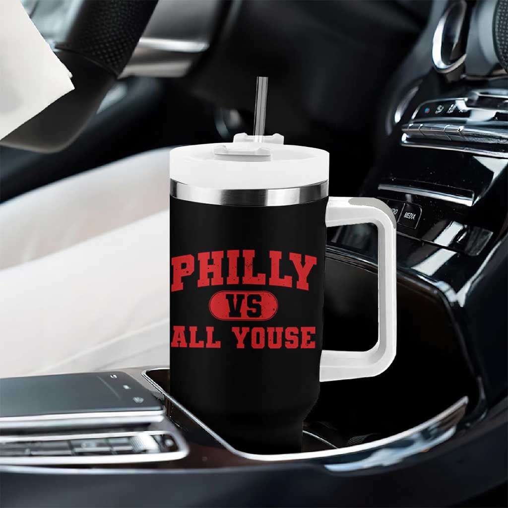 Philly Vs All Youse Tumbler With Handle Vintage Funny Philadelphia Slang Red