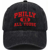 Philly Vs All Youse Washed Cotton Baseball Cap Vintage Funny Philadelphia Slang Red