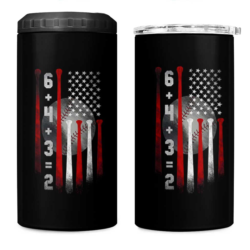 Double Play 4 in 1 Can Cooler Tumbler 6 4 3 2 Vintage Baseball Math Softball Player American Flag