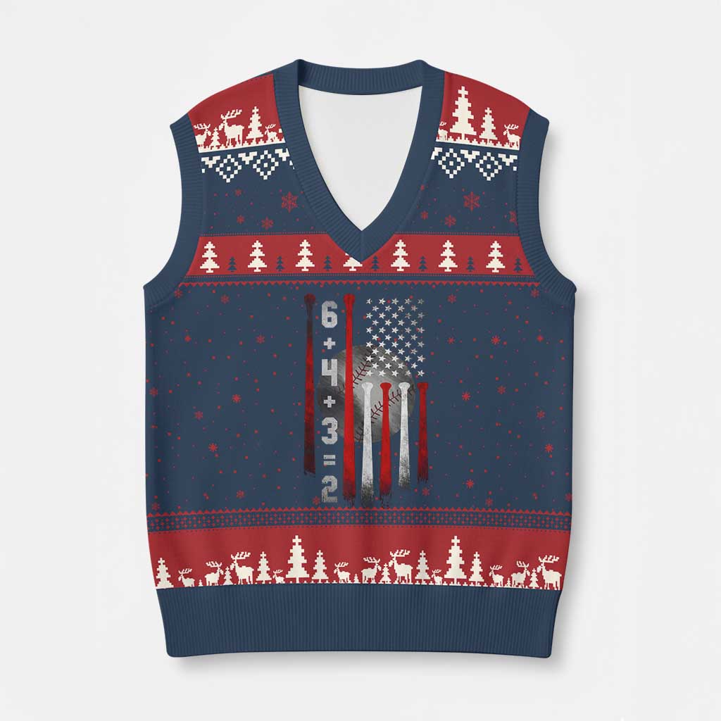 Double Play V-Neck Knit Sweater Vest 6 4 3 2 Vintage Baseball Math Softball Player American Flag