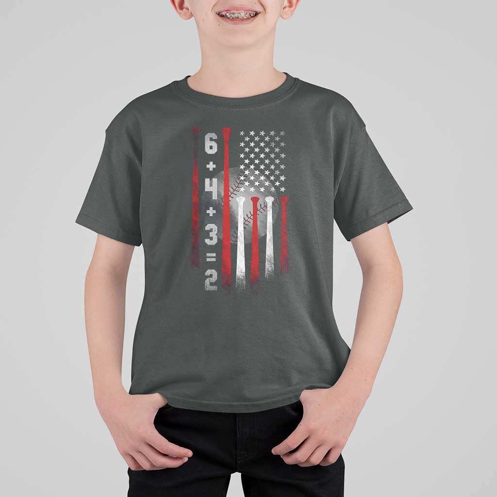 Double Play T Shirt For Kid 6 4 3 2 Vintage Baseball Math Softball Player American Flag