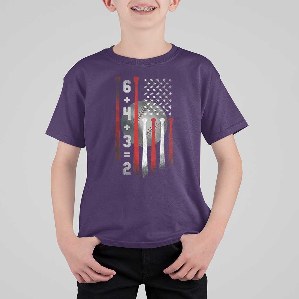 Double Play T Shirt For Kid 6 4 3 2 Vintage Baseball Math Softball Player American Flag