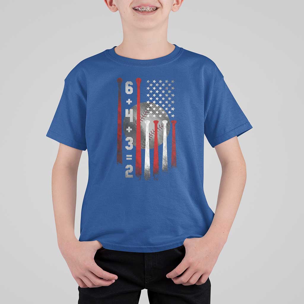 Double Play T Shirt For Kid 6 4 3 2 Vintage Baseball Math Softball Player American Flag