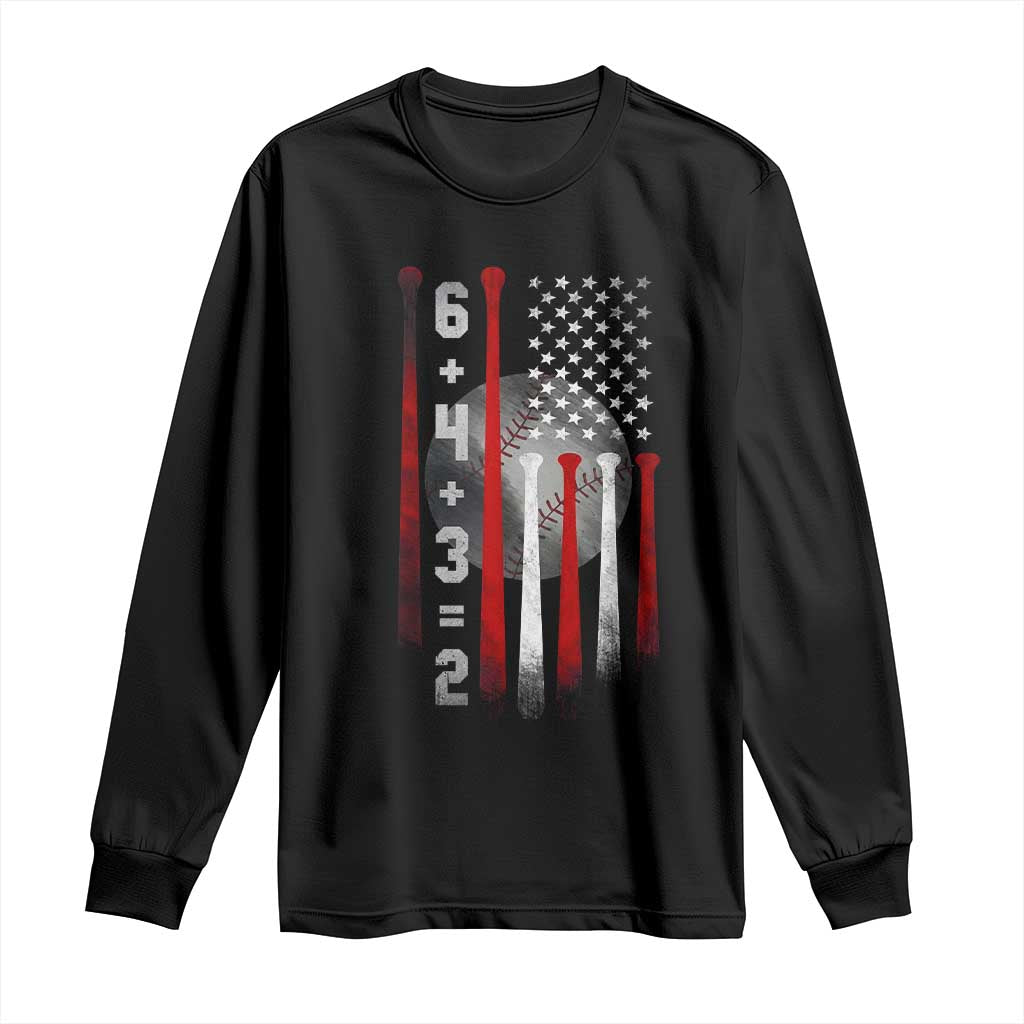 Double Play Long Sleeve Shirt 6 4 3 2 Vintage Baseball Math Softball Player American Flag