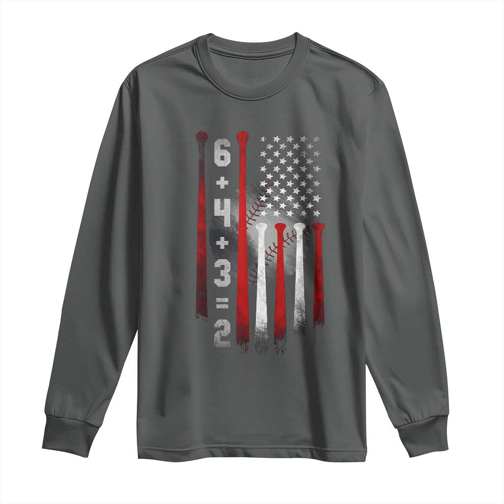 Double Play Long Sleeve Shirt 6 4 3 2 Vintage Baseball Math Softball Player American Flag